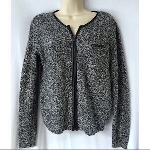 Trouve Black White Silver Zip Cardigan Sweater XS